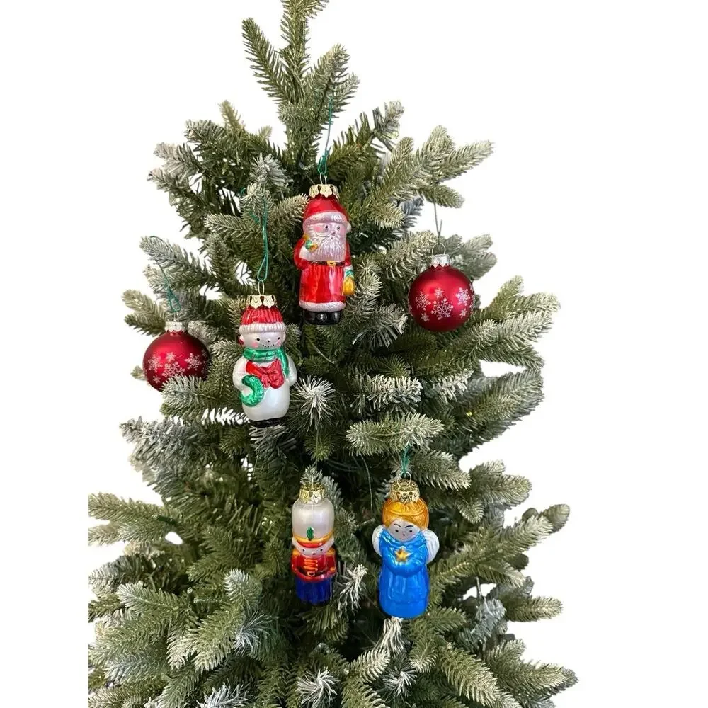 Vtg‎ Silvestri Set Of 4 Glass Christmas Ornament Santa Snowman Angel Nutcracker